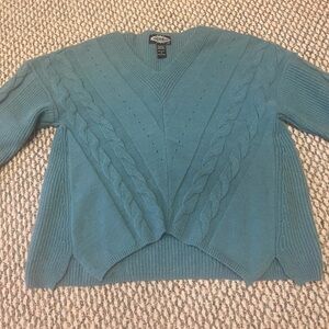 Angie Teal V-Neck Cable Knit Sweater